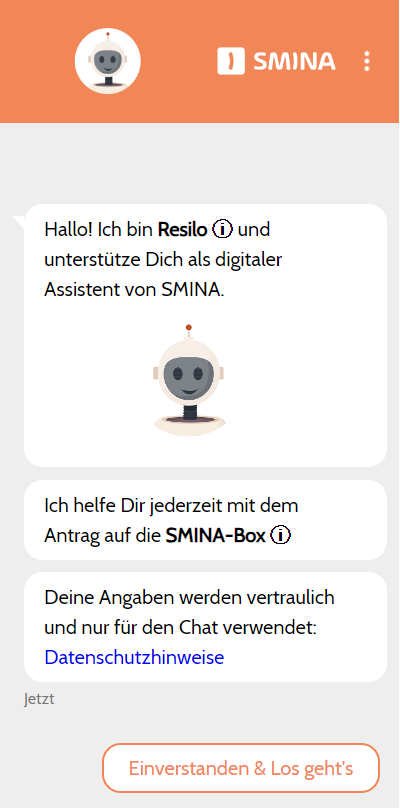 Screenshot des Smina Chatbots